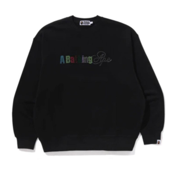 베이프 라인스톤 로고 릴렉스핏 크루넥 스웻셔츠 블랙 1L30113309