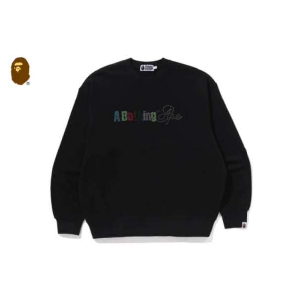 베이프 라인스톤 로고 릴렉스핏 크루넥 스웻셔츠 블랙 1L30113309