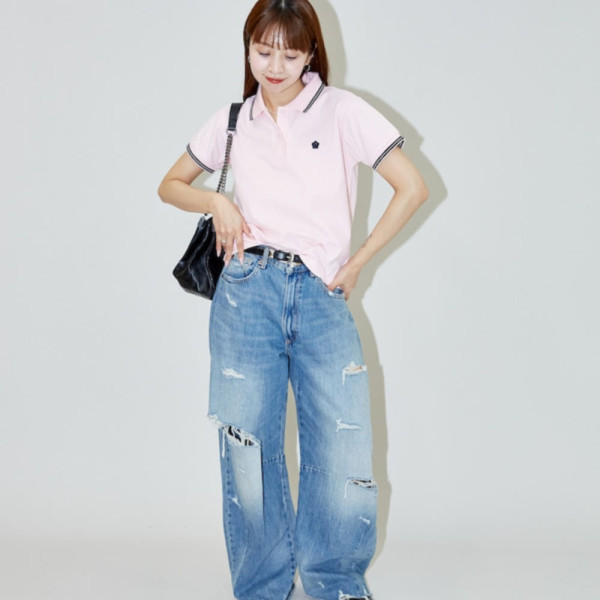 퍼블럭스 MARY QUANT 원포인트 자수 카노메 폴로 셔츠 4컬러 3223375300005