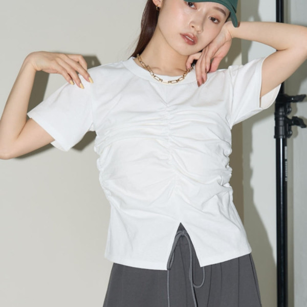 퍼블럭스 허리 셔링 티셔츠 4컬러 3223220800578