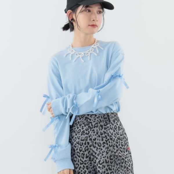 빔즈 CAROLINA GLASER 리본 롱 슬리프 티셔츠 2컬러 62-14-0032-438