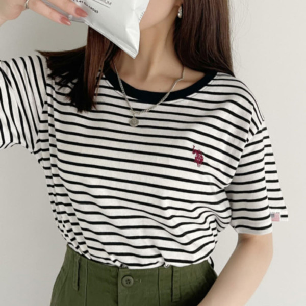U.S. POLO ASSN. 유에스폴로에센 원포인트 자수 컴팩트 실루엣 베이직 티셔츠 8컬러 ada1285