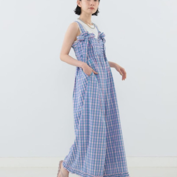 빔즈 CAROLINA GLASER 체크 무늬 리본 프릴 살로펫 3컬러 62-17-0015-438