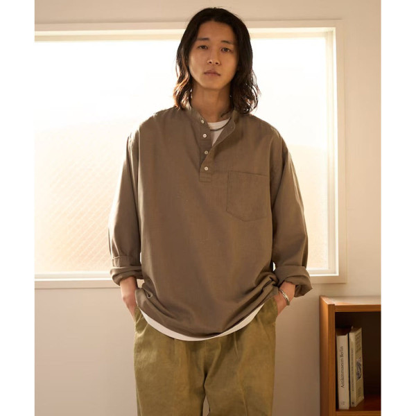 프릭스스토어 릴랙스핏 린넨 믹스 밴드 칼라 풀오버 셔츠 3컬러 1203248900022