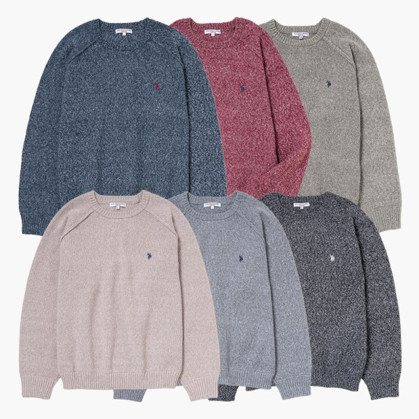 U.S. POLO ASSN. 유에스폴로에센 크루 라글란 니트 더블 호스맨 자수 6컬러 PLM53404