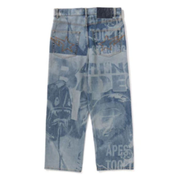 베이프 오버롤 레이저 데님 릴렉스핏 13OZ 데님 팬츠 라이트인디고 1L80150303