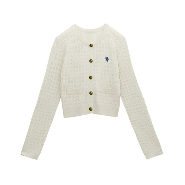 U.S. POLO ASSN. 유에스폴로에센 골드 버튼 자수 케이블 니트 가디건 4컬러 720650