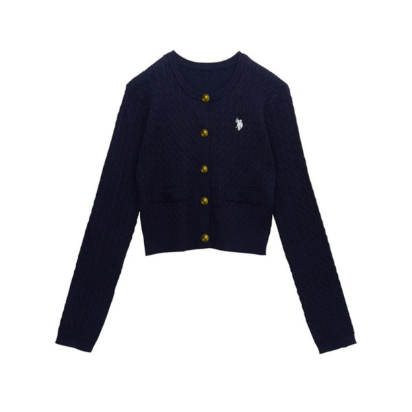 U.S. POLO ASSN. 유에스폴로에센 골드 버튼 자수 케이블 니트 가디건 4컬러 720650