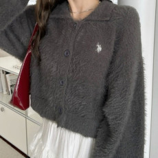 U.S. POLO ASSN. 유에스폴로에센 칼라 샤기 볼륨 슬리브 니트 가디건 3컬러 ada2317