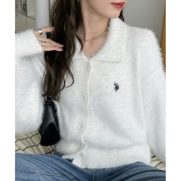 U.S. POLO ASSN. 유에스폴로에센 칼라 샤기 볼륨 슬리브 니트 가디건 3컬러 ada2317