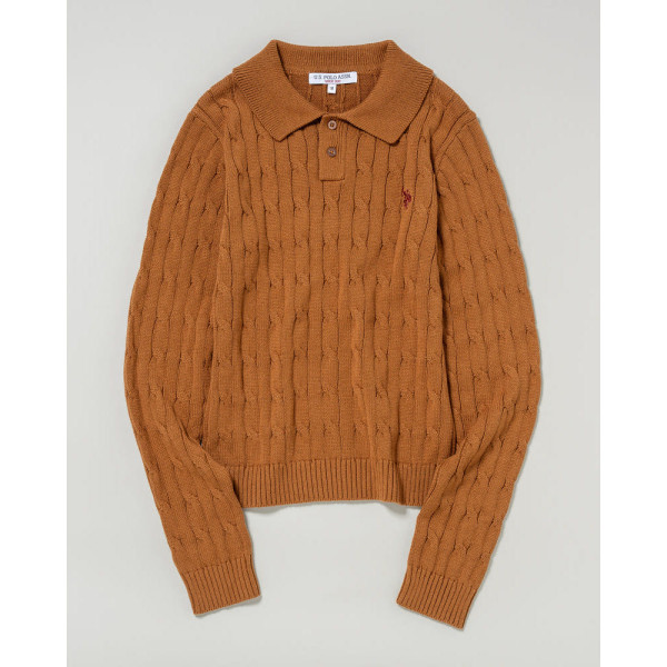 U.S. POLO ASSN. 유에스폴로에센 더블 호스맨 자수 케이블 폴로 니트 3컬러 PLL53470