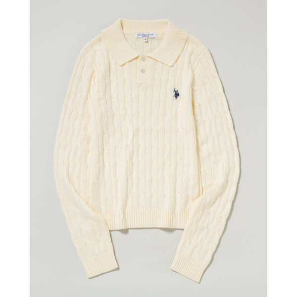 U.S. POLO ASSN. 유에스폴로에센 더블 호스맨 자수 케이블 폴로 니트 3컬러 PLL53470