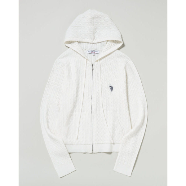U.S. POLO ASSN. 유에스폴로에센 더블 호스맨 자수 케이블 지퍼 후드 집업 3컬러 PLL53469
