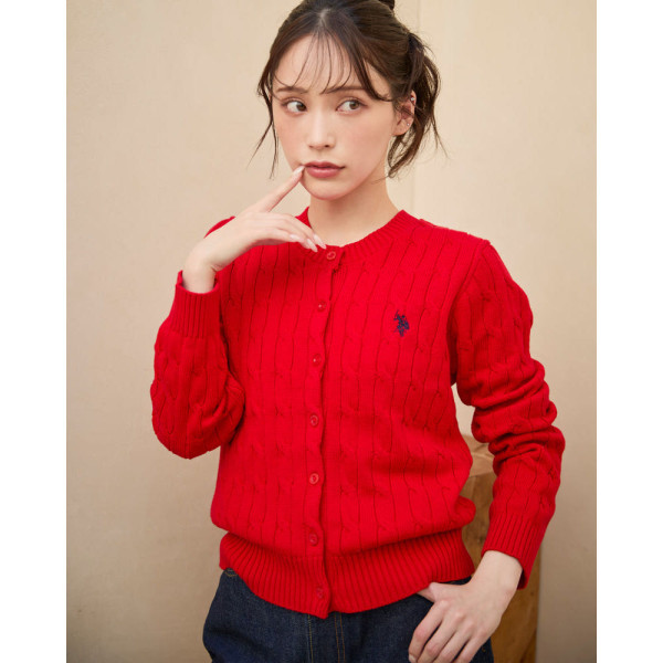 U.S. POLO ASSN. 유에스폴로에센 더블 호스맨 자수 케이블 니트 가디건 3컬러 PLL53468