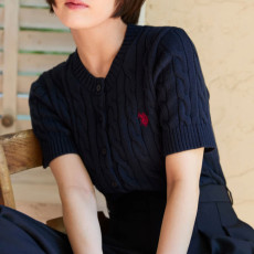U.S. POLO ASSN. 유에스폴로에센 케이블 니트 더블홀스맨 자수 반팔 가디건 3컬러 PLL52415