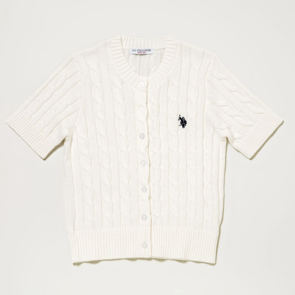U.S. POLO ASSN. 유에스폴로에센 케이블 니트 더블홀스맨 자수 반팔 가디건 3컬러 PLL52415