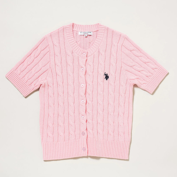 U.S. POLO ASSN. 유에스폴로에센 케이블 니트 더블홀스맨 자수 반팔 가디건 3컬러 PLL52415