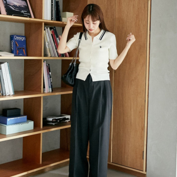 퍼블럭스 U.S. POLO ASSN. 유에스폴로에센 별주 칼라 배색 서머 니트 폴로 가디건 4컬러 3234291600002