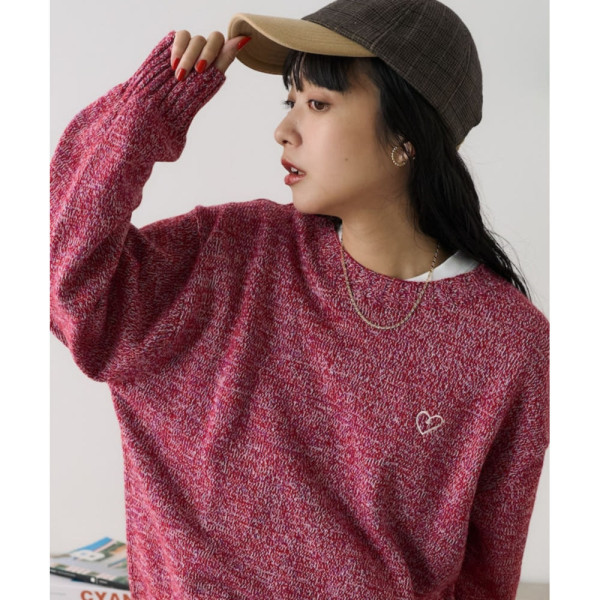 프릭스스토어 원포인트 하트자수 폭스혼방 니트 풀오버 3컬러 1132248902860