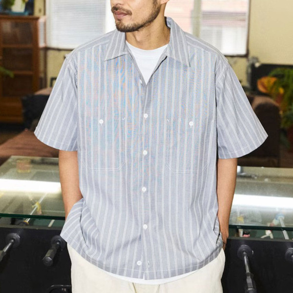 프릭스스토어 레드캡 별주 브로드 레지먼트 스트라이프 크롭 기장 워크셔츠 3컬러 1006311600011