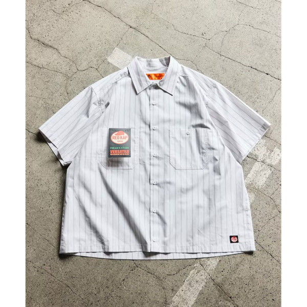 프릭스스토어 레드캡 별주 브로드 레지먼트 스트라이프 크롭 기장 워크셔츠 3컬러 1006311600011