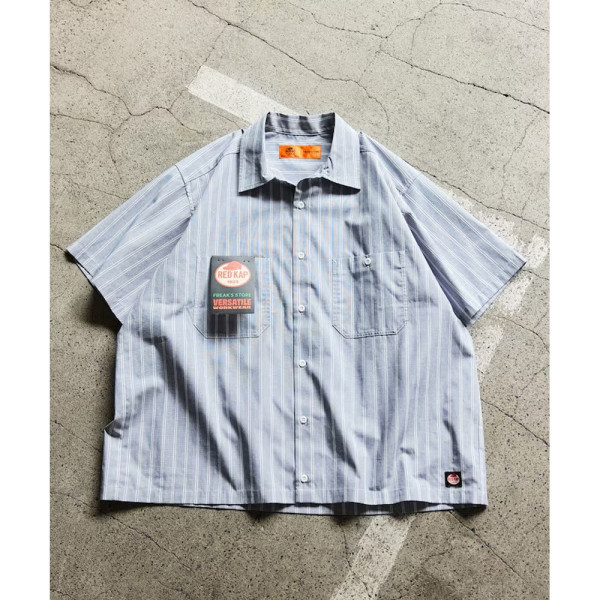 프릭스스토어 레드캡 별주 브로드 레지먼트 스트라이프 크롭 기장 워크셔츠 3컬러 1006311600011