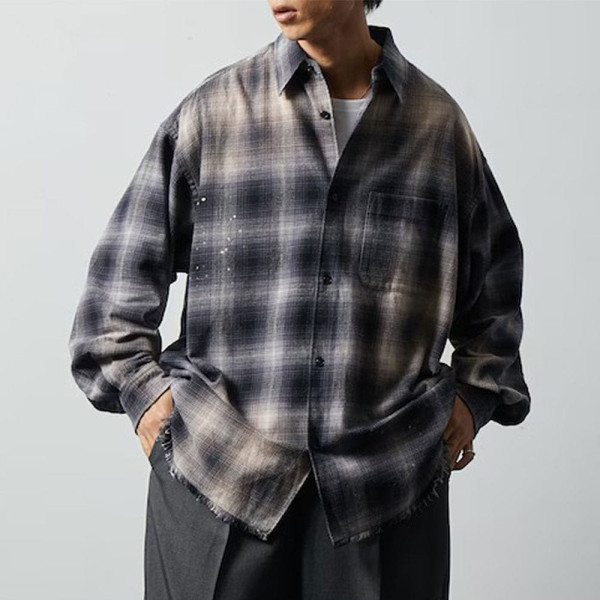 프릭스스토어 릴랙스핏 블리치 가공 옴브레체크 넬 셔츠 5컬러 1201248900280