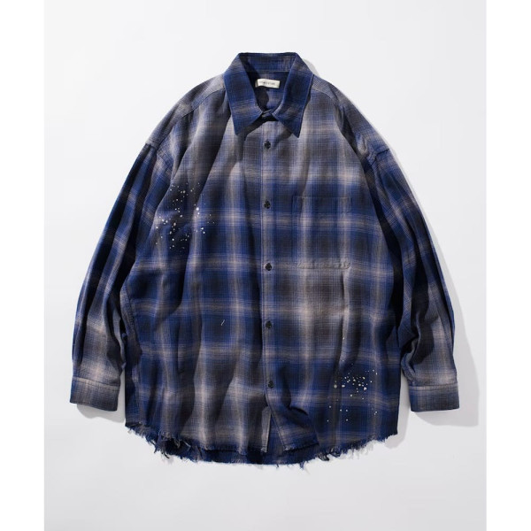 프릭스스토어 릴랙스핏 블리치 가공 옴브레체크 넬 셔츠 5컬러 1201248900280