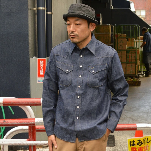 슈가케인 블루 데님 L/S 웨스턴 셔츠 원워시 네이비 SC28190