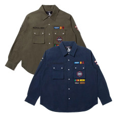 베이프 BY 쿠라이시 카즈키 멀티 패치 밀리터리 LS 셔츠 올리브 드라브 1L83131901