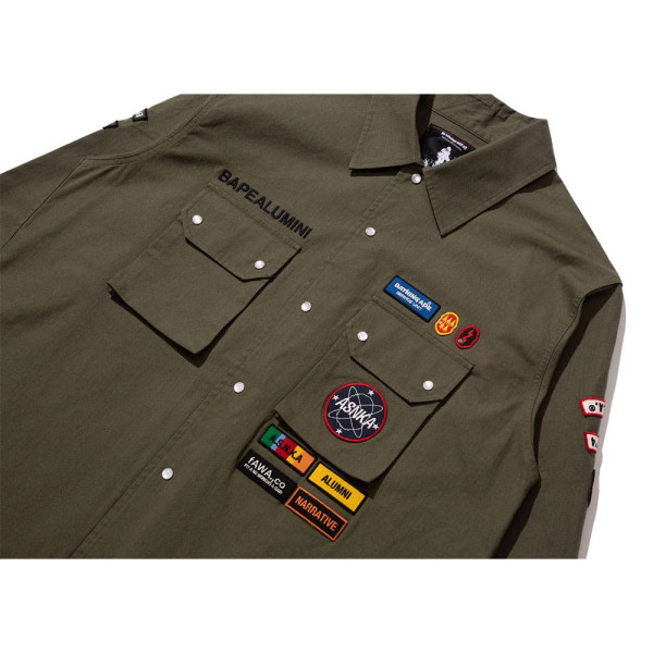 베이프 BY 쿠라이시 카즈키 멀티 패치 밀리터리 LS 셔츠 올리브 드라브 1L83131901