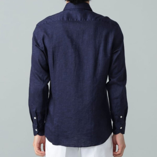 빔즈 Brilla per il gusto 린넨 내추럴 스트레치 와이드 카라 셔츠 네이비 24-11-0747-306
