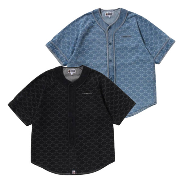베이프 칼리지 모노그램 베이스볼 SS 데님 셔츠 2컬러 1L30132304