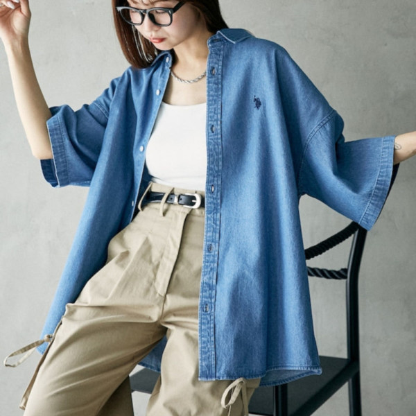 퍼블럭스 U.S. POLO ASSN. 유에스폴로에센 별주 자수 데님 쇼트 슬리브 셔츠 3컬러 3105291600005