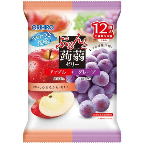 오리히로 ORIHIRO 곤약젤리 파우치 애플 + 포도 20g × 12 개 [젤리]
